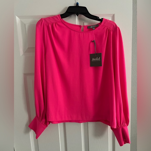 Marled Tops - Marled Fuchsia Long Sleeve Blouse